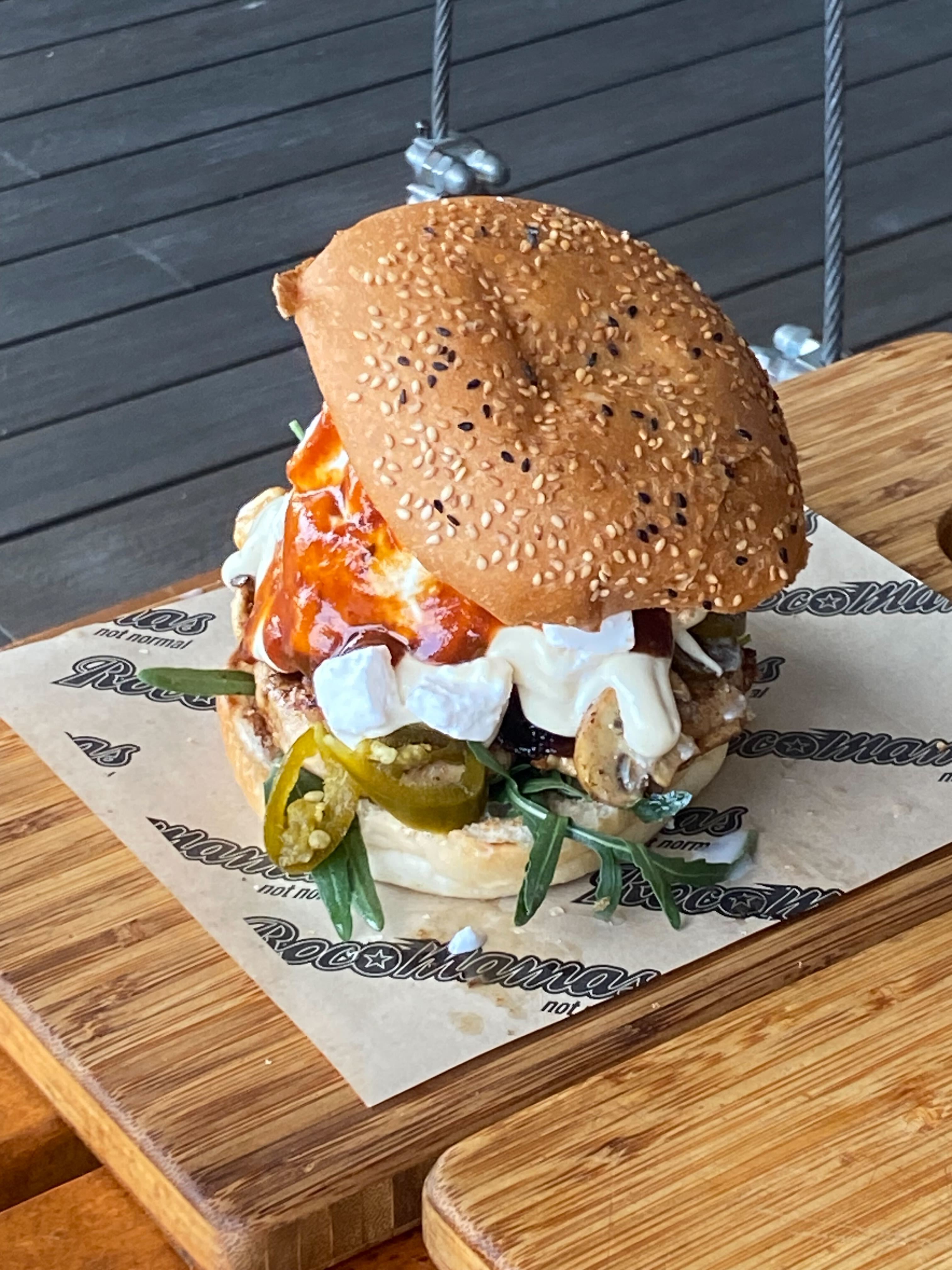 Burger with many toppings
