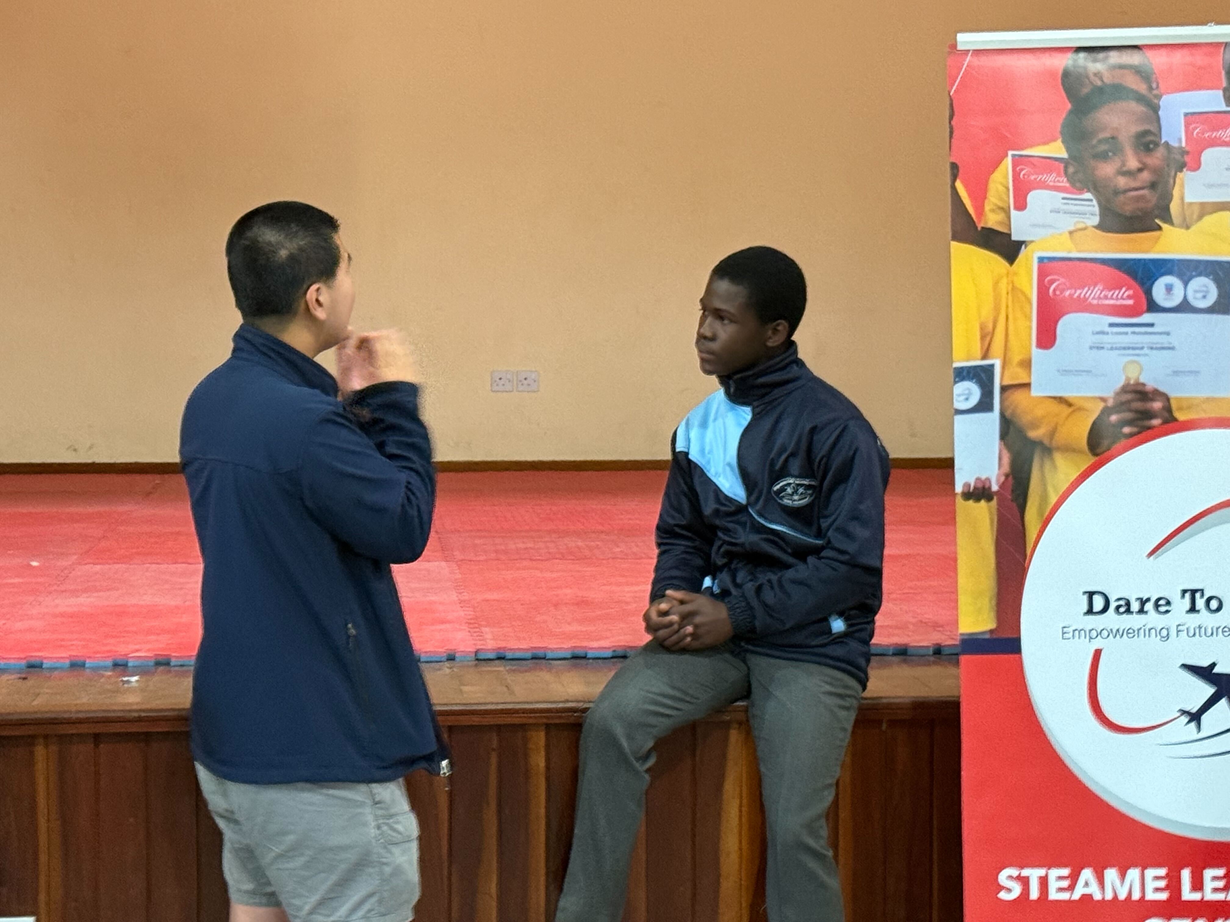 Hank explaining in the Mogoditshane Senior Secondary School